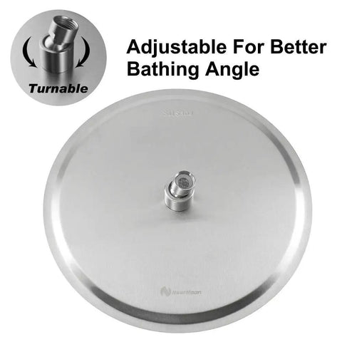 Bangin Ultra Thin 12 Inch Rain Shower Head With Pressure Boost And High Flow, brushed nickel, adjustable angle fitting