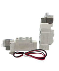 Dope 2 Position Single Type Pneumatic Solenoid Valve SY5120 C4 Electromagnetic Industrial Component in white with wires.