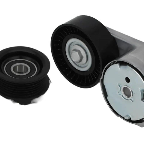 Must-Have Drive Belt Tensioner And Idler Pulley Kit That Fits Ram Caravan 2011 To 2019 With 3.6L V6 Engine, showing two pulleys.