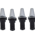 Four ER20 collet chucks for CAT40 tool holders, shown inline, 4 inch length, for CNC milling, 5/8 in-11 thread.