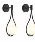 Modern Globe Wall Sconce Set Of 2 Black Glass Drop Lights For Bathroom Vanity, Bedroom And Living Room, Frosted Glass Ball