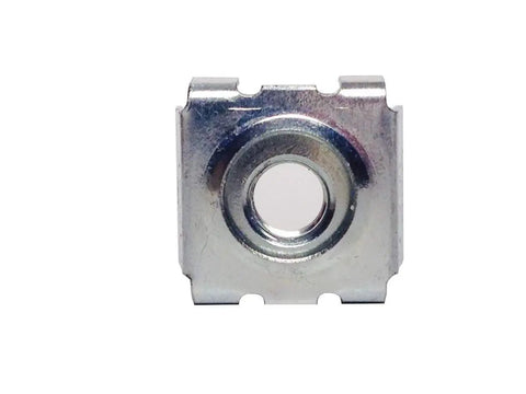 High Octane Snap In Cage Nuts 12 24 Threading Zinc Coated 50 Pack Rack Mount Hardware USA built top view of zinc snap in cage nut.