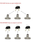 Real Deal Push Plunger Drawer Locks Built Dang Tough With Wear Proof Chrome Plated Zinc showing keyed alike and keyed different options.