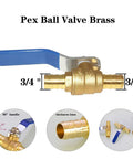 3/4 Inch Pex Brass Ball Valve Pack Of 5, Shut Off Valve For Cold And Hot Water, Push To Connect Pex Fittings, Easy Install No Soldering