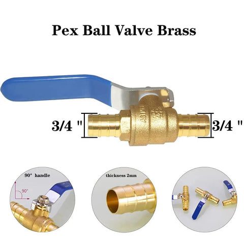 3/4 Inch Pex Brass Ball Valve Pack Of 5, Shut Off Valve For Cold And Hot Water, Push To Connect Pex Fittings, Easy Install No Soldering