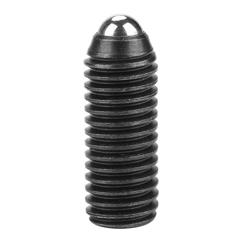 Heavy Duty M10 Threaded Ball Plungers 10 Pack Carbon Steel, spring loaded plunger viewed from the side, ideal for fixtures and jigs.