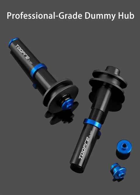 Chain Keeper For Bike Travel And Maintenance, Adjustable Dummy Hub Axle Stabilizer on dark background with blue accents
