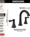 Esato Matte Black Widespread Bathroom Faucet For 3 Hole Sink Mounting With Drain Assembly Included 35897LF-BL dimensions