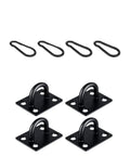 Eight Piece Pad Eye Plate Stainless Steel Hammock Hooks for multi purpose hangers, showing four plates and four hooks