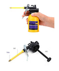 Oil spray bottle front view: yellow metal 250ml with long brass nozzle and black trigger; disassembled nozzle and tube.