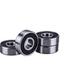 Miniature Deep Groove Ball Bearings 608-2RS 8mm X 22mm X 7mm set of 10 with black double rubber sealing covers, close-up view.