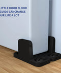 Sliding Barn Door Floor Guide Aluminum T Guide Floor Mounted Bottom Guides Heavy Duty Barn Door Hardware Adjustable For Sliding Closet Doors Black 4 Pack Prevents Swinging And Keeps Door Aligned With Smooth close-up view on wood floor
