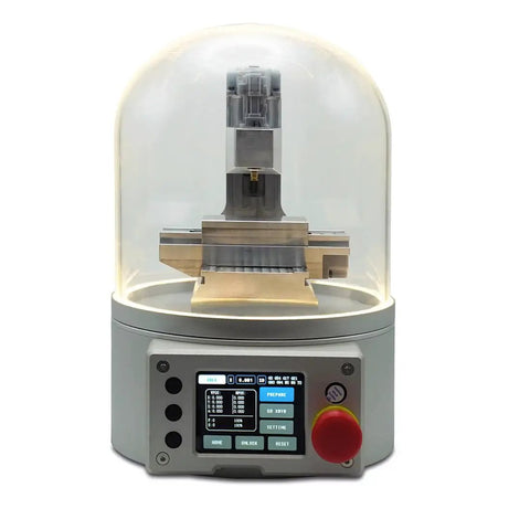 Ultra Mini Desktop CNC Machine Model With G Code Control, 3 Axis Motion Simulator under a clear dome.