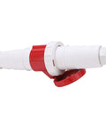 Heavy Duty 63A 5 Pin Industrial Plug Power Connector For 3 Phase 5 Wires IP67 380 To 415V Waterproof Electrical Connector Built Like A Tank For Tough Industrial Use And Heavy Machinery white red side view with cap