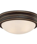 Two Light Indoor Flush Mount Ceiling Fixture In Oil Rubbed Bronze With Frosted Glass And Highlight Detailing Classic Vibe Style 13 Inch