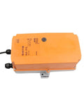Top Shelf Industrial Damper Actuator That Gets The Job Done Fast With Rock Solid Stability And No Fuss Install Works Great As Valve Controller At 20Nm Torque Running Smooth On 100 To 240VAC Current, orange housing with connections.