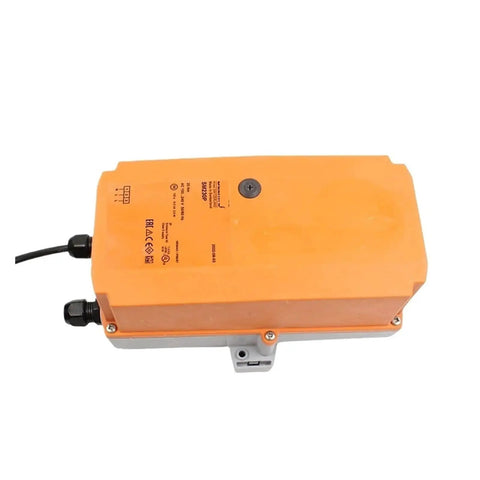 Top Shelf Industrial Damper Actuator That Gets The Job Done Fast With Rock Solid Stability And No Fuss Install Works Great As Valve Controller At 20Nm Torque Running Smooth On 100 To 240VAC Current, orange housing with connections.