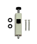 Auxiliary Security Lock Foot Latch for gliding patio doors in white with hardware, 3-3/4 inch long 7/8 inch wide 1-5/8 inch high