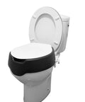 4 Inch Soft Raised Toilet Seat With Lid For Easy Sit Down And Stand Up Handles Included, 300 Lb Capacity, Tool Free Clamp On Riser, Black