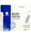 BlueTec Metal Detectable Elastic Strip Bandages 1 Inch By 3 Inch Flexible Fabric Latex Free box packaging
