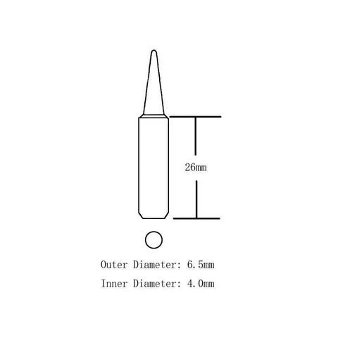 Diagram showing dimensions of Pro Grade 900M Soldering Iron Tips Set Of 10 Electroplated Replacement Tips For 900M T Series