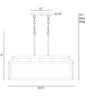 Dimensions diagram of Issac 34 Inch Five Light Farmhouse Island Light in Smoked Birch Finish with black accents.