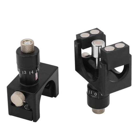 Two magnetic planer blade setting jigs with gauges, part of Magnetic Planer Blade Setting Jig Kit With Two Gauges And Wooden Storage Box For Precise Knife Setup In Woodworking Projects Pro Grade Gear Easy To Use.
