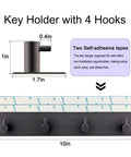 Ultra Handy Wall Key Holder With 4 Hooks And Dual Adhesive Tapes, rust-resistant stainless steel key rack dimensions and components