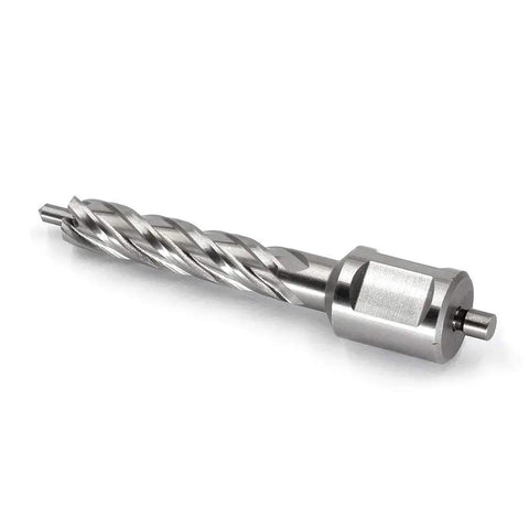 Badass Heavy Duty High Speed Steel Annular Cutter With Weldon Shank And 7/16 Inch Cut Diameter Plus 2 Inch Cutting Depth, shown from side angle.