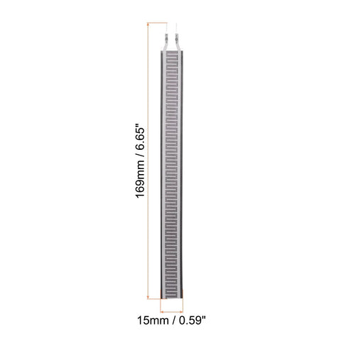 MECCANIXITY FSR408 thin-film pressure sensor strip, front view, gray flexible film, 169 mm × 15 mm.