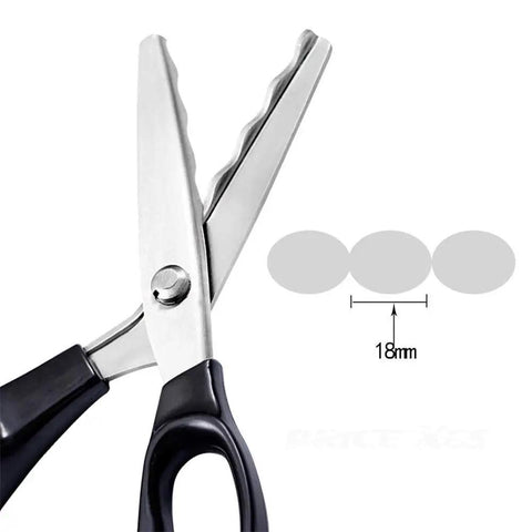 Pinking Shears For Fabrics Pro Grade Multi Purpose Stainless Steel Scissors With Black Handle 18mm Scalloped Serrated Blade close-up