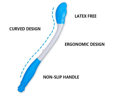 Foldable Long Reach Wiper For Self Wipe Aid Bottom Wiping Wand With Ergonomic Handle, showcasing curved, latex-free design.