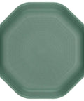 Top view of a green plate from ComplEAT Outdoor Tableware Set For Camping And Hiking, 9-Piece Nestable Polypropylene Dinnerware.