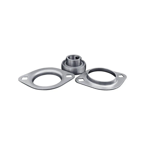 Rock Solid Flange Mounted Bearing With Pressed Steel Housing And Two Bolt Base For Smooth Shaft Rotation Internal Bore Measures Twenty Millimeters Heavy Duty Industrial Block With No Sweat Performance