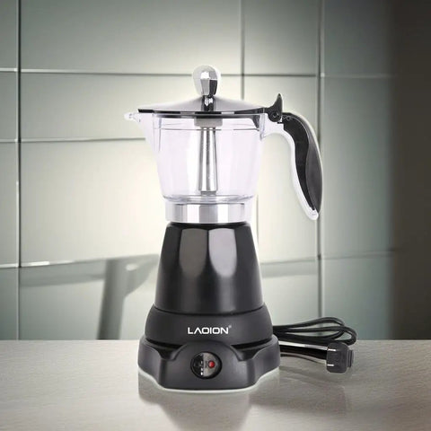 Cuban Style Espresso Maker For Home Or Travel On The Go, 6 Cup Or 3 Cup Electric Moka Pot With Detachable Base and Overheat Protection