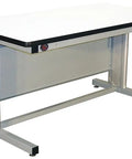Heavy Duty Hand Crank Height Adjustable Workbench Featuring No Sweat Ergonomic Adjustment And Rock Solid ESD Laminate Surface 72 X 30 Inch with steel frame.