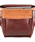 Front view of Iron Worker Leather Bolt Bag With Outer Bag Pro Leather Construction Bull Pin Loops On Each Side Belt Tunnel Loop