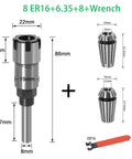 8mm ER collet with wrench for Heavy Duty 8mm 1/4 Inch Or 1/2 Inch Shank Router Bit Extension Rod for woodworking and engraving.