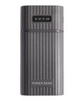 Dual 18650 And 21700 Battery Box Power Case, rugged outdoor enclosure in gray with digital battery level display.