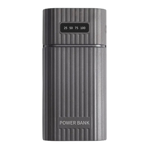 Dual 18650 And 21700 Battery Box Power Case, rugged outdoor enclosure in gray with digital battery level display.