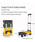 Heavy Duty Portable Folding Platform Cart With Smooth Rolling Wheels Knocks Out Daily Hauling Work Super Compact Fold Flat Design image showing dimensions and features.