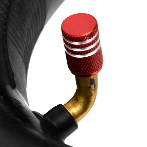 Close-up of bent stem on heavy duty inner tube for 12x5.00-6 and 13x5.00-6, compatible with Universal Razor Dirt Quad Electric ATV.