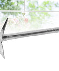 Two In One Stainless Steel Garden Hoe And Pickaxe Tool For Planting And Weeding, displayed against a window backdrop.