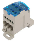 Rock Solid 80 Amp Din Rail Terminal Block Distribution Box With Fire Safe Housing, side view showing multiple wiring ports.