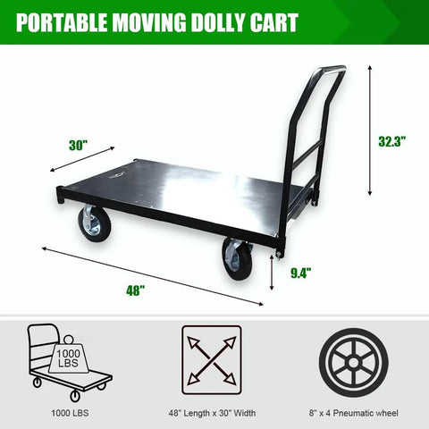 Heavy Duty Steel Platform Truck Smooth Deck Flatbed Dolly 1000 Lb Capacity Portable Cargo Cart 48 by 30 Inch Shop Workhorse Easy Glide Swivel Wheels Warehouse Hauler Move Without The Hustle