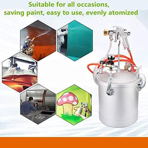Pro Grade Heavy Duty 15 Liter Pneumatic Pressure Paint Spray Gun For Smooth Marble Coatings And Metallic Lacquer Spraying built tough, featuring steel tank and precision gun.