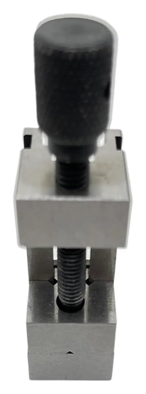 Steel Vise For Milling Machines QGG25 1 Inch Clamp, 25mm Jaw, High Precision 0.005mm Tolerance, Heavy Duty Milling Vise With Rock Solid Hold, Ideal For Inspection, Grinding, And Precise Part Clamping. Front view steel milling vise with 25mm jaw and threaded clamp