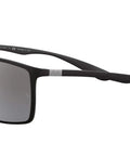Liteforce Square Sunglasses For Men With Polarized Mirrored Gradient Silver Lenses, Matte Black Finish, 62mm Frame, Side View
