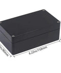 Heavy Duty 2 Pack Project Box IP65 Waterproof Junction Case Solid Abs Plastic Housing Kit For Electronics Wiring Diy Projects Real Deal Black Finish 6.22 X 3.54 X 2.36 Inches shown from the side with dimensions marked.