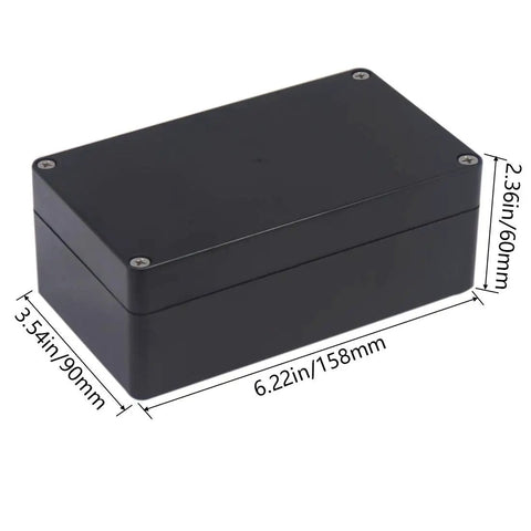 Heavy Duty 2 Pack Project Box IP65 Waterproof Junction Case Solid Abs Plastic Housing Kit For Electronics Wiring Diy Projects Real Deal Black Finish 6.22 X 3.54 X 2.36 Inches shown from the side with dimensions marked.